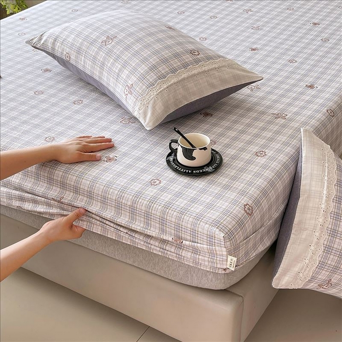 91家纺网 家纺一手货源 找家纺 丝芙妮家居（原乐视家纺） 2025新款全棉纯棉蕾丝花边原麻单品床笠单件床笠 素律