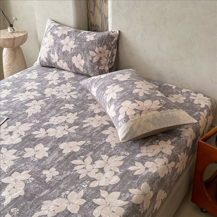 91家纺网 家纺一手货源 找家纺 丝芙妮家居（原乐视家纺） 2025新款全棉纯棉蕾丝花边原麻单品床笠单件床笠 漫步花庭