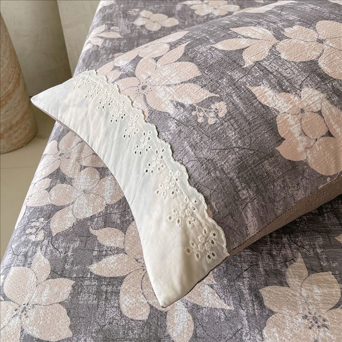 91家纺网 家纺一手货源 找家纺 丝芙妮家居（原乐视家纺） 2025新款全棉纯棉蕾丝花边原麻单品床笠单件床笠 漫步花庭