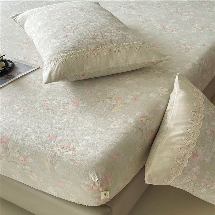 91家纺网 家纺一手货源 找家纺 丝芙妮家居（原乐视家纺） 2025新款全棉纯棉蕾丝花边原麻单品床笠单件床笠 岁月留声