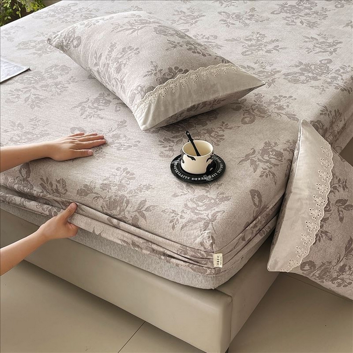 91家纺网 家纺一手货源 找家纺 丝芙妮家居（原乐视家纺） 2025新款全棉纯棉蕾丝花边原麻单品床笠单件床笠 森蔓