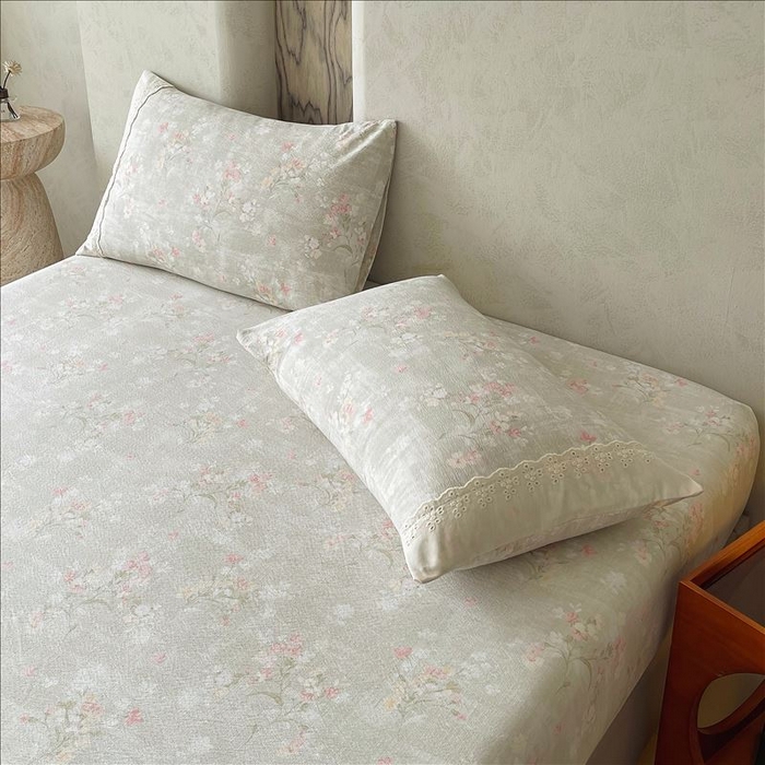 91家纺网 家纺一手货源 找家纺 丝芙妮家居（原乐视家纺） 2025新款全棉纯棉蕾丝花边原麻单品床笠单件床笠 岁月留声