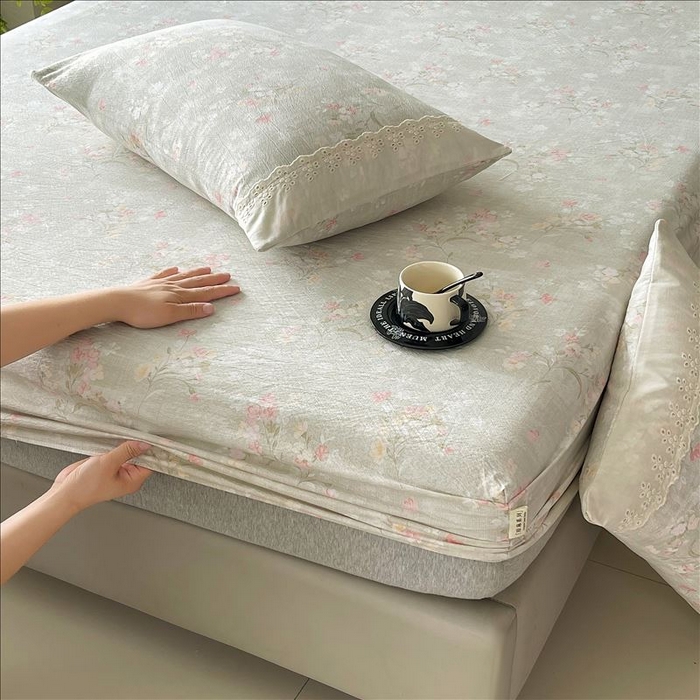 91家纺网 家纺一手货源 找家纺 丝芙妮家居（原乐视家纺） 2025新款全棉纯棉蕾丝花边原麻单品床笠单件床笠 岁月留声