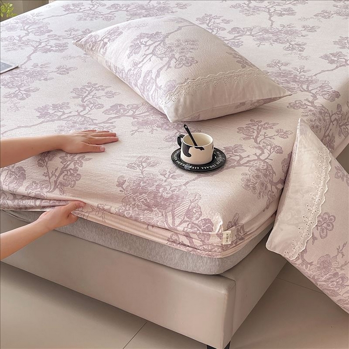 91家纺网 家纺一手货源 找家纺 丝芙妮家居（原乐视家纺） 2025新款全棉纯棉蕾丝花边原麻单品床笠单件床笠 月下繁花