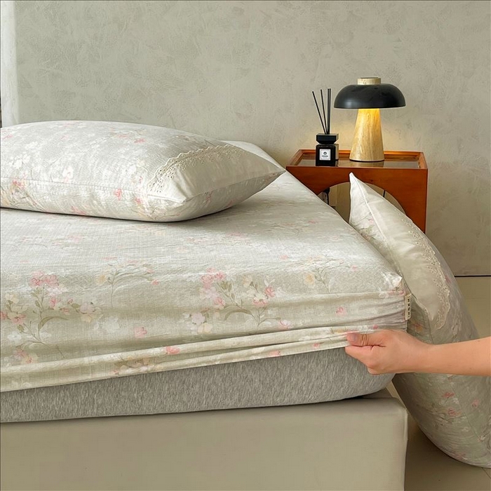 91家纺网 家纺一手货源 找家纺 丝芙妮家居（原乐视家纺） 2025新款全棉纯棉蕾丝花边原麻单品床笠单件床笠 岁月留声