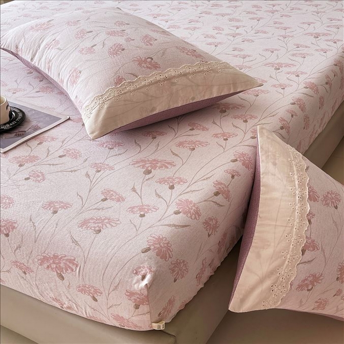 91家纺网 家纺一手货源 找家纺 丝芙妮家居（原乐视家纺） 2025新款全棉纯棉蕾丝花边原麻单品床笠单件床笠 春意漫漫