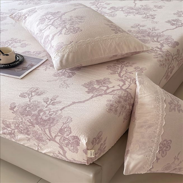 91家纺网 家纺一手货源 找家纺 丝芙妮家居（原乐视家纺） 2025新款全棉纯棉蕾丝花边原麻单品床笠单件床笠 月下繁花