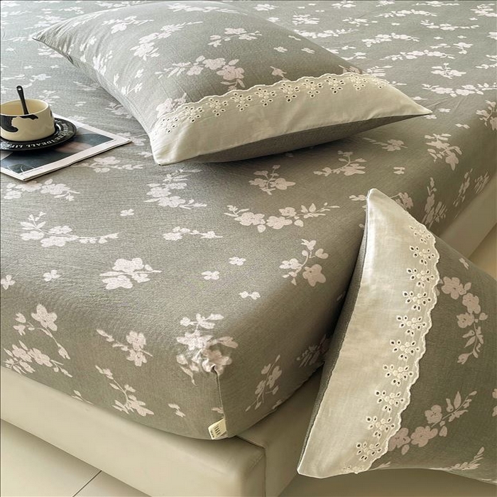 91家纺网 家纺一手货源 找家纺 丝芙妮家居（原乐视家纺） 2025新款全棉纯棉蕾丝花边原麻单品床笠单件床笠 清水欢