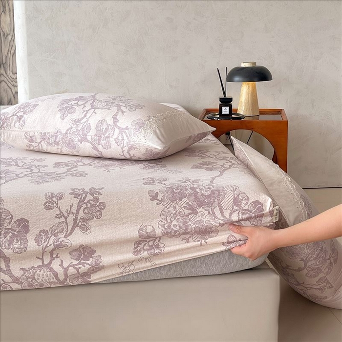 91家纺网 家纺一手货源 找家纺 丝芙妮家居（原乐视家纺） 2025新款全棉纯棉蕾丝花边原麻单品床笠单件床笠 月下繁花