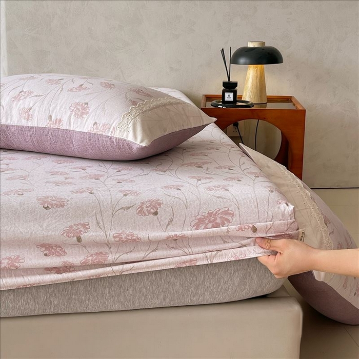 91家纺网 家纺一手货源 找家纺 丝芙妮家居（原乐视家纺） 2025新款全棉纯棉蕾丝花边原麻单品床笠单件床笠 春意漫漫