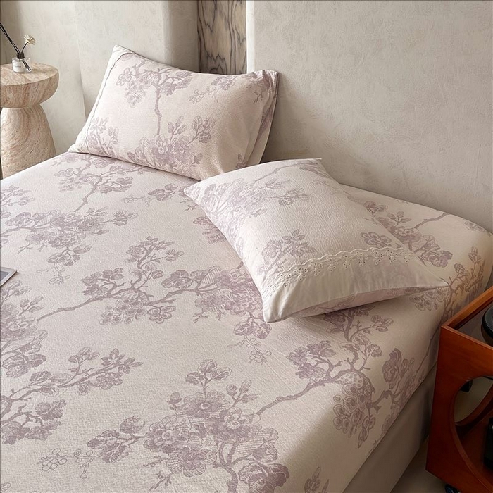 91家纺网 家纺一手货源 找家纺 丝芙妮家居（原乐视家纺） 2025新款全棉纯棉蕾丝花边原麻单品床笠单件床笠 月下繁花