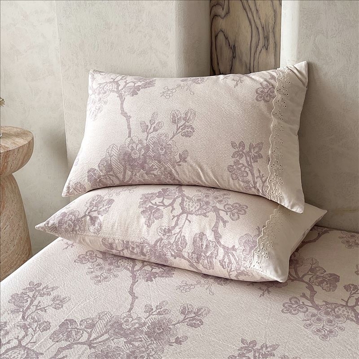 91家纺网 家纺一手货源 找家纺 丝芙妮家居（原乐视家纺） 2025新款全棉纯棉蕾丝花边原麻单品床笠单件床笠 月下繁花