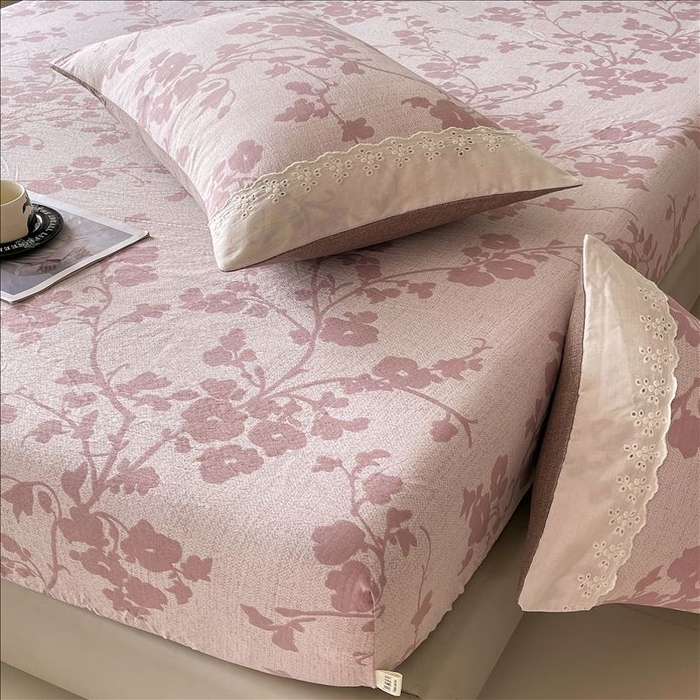 91家纺网 家纺一手货源 找家纺 丝芙妮家居（原乐视家纺） 2025新款全棉纯棉蕾丝花边原麻单品床笠单件床笠 云栖