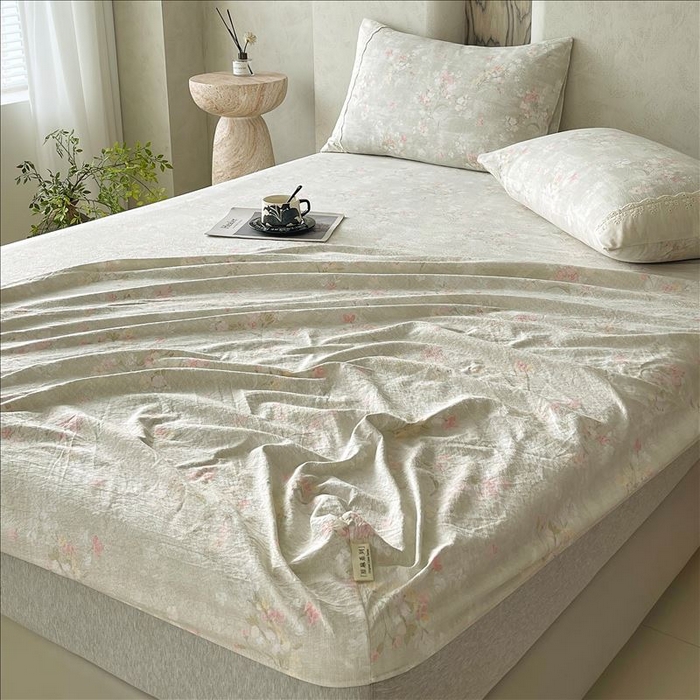 91家纺网 家纺一手货源 找家纺 丝芙妮家居（原乐视家纺） 2025新款全棉纯棉蕾丝花边原麻单品床笠单件床笠 岁月留声