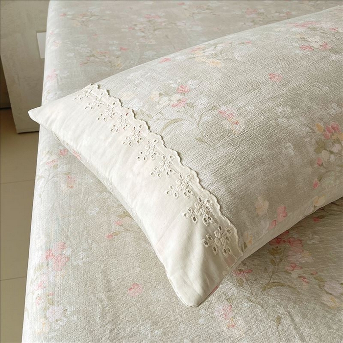 91家纺网 家纺一手货源 找家纺 丝芙妮家居（原乐视家纺） 2025新款全棉纯棉蕾丝花边原麻单品床笠单件床笠 岁月留声