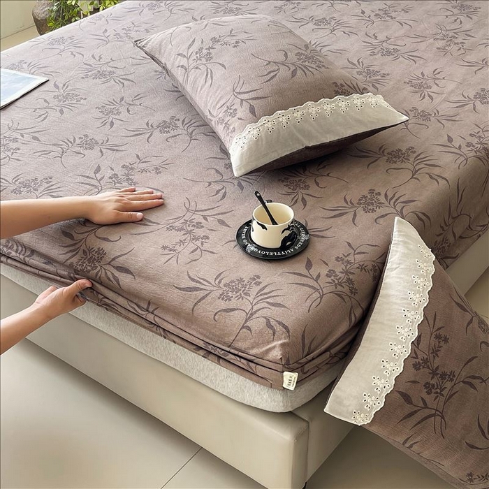 91家纺网 家纺一手货源 找家纺 丝芙妮家居（原乐视家纺） 2025新款全棉纯棉蕾丝花边原麻单品床笠单件床笠 风野涧