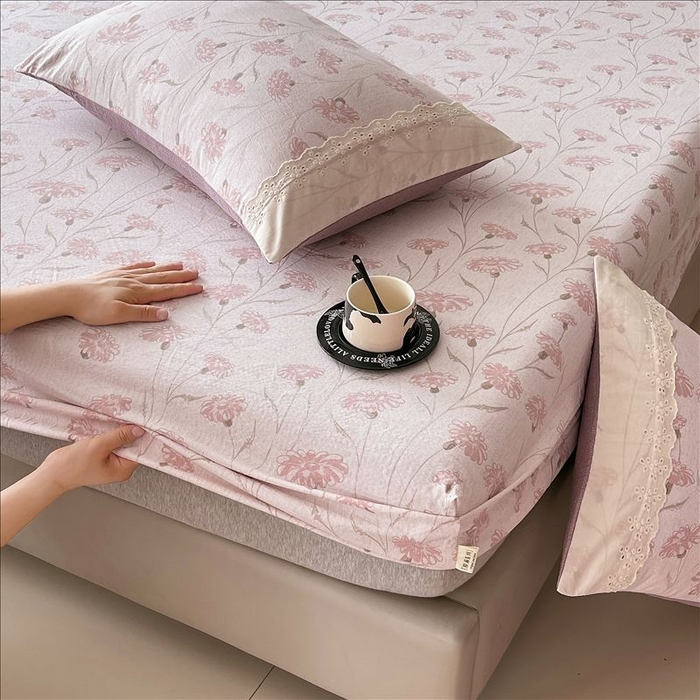 91家纺网 家纺一手货源 找家纺 丝芙妮家居（原乐视家纺） 2025新款全棉纯棉蕾丝花边原麻单品床笠单件床笠 春意漫漫