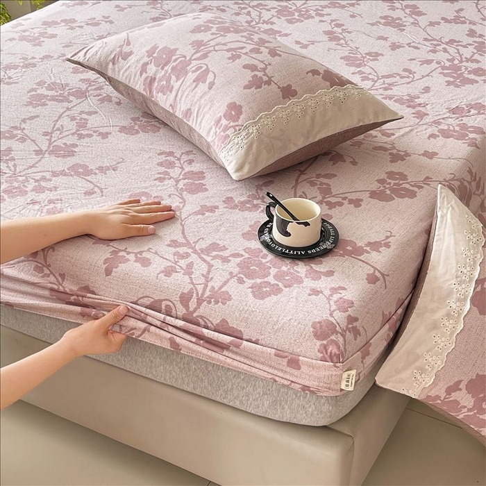 91家纺网 家纺一手货源 找家纺 丝芙妮家居（原乐视家纺） 2025新款全棉纯棉蕾丝花边原麻单品床笠单件床笠 云栖