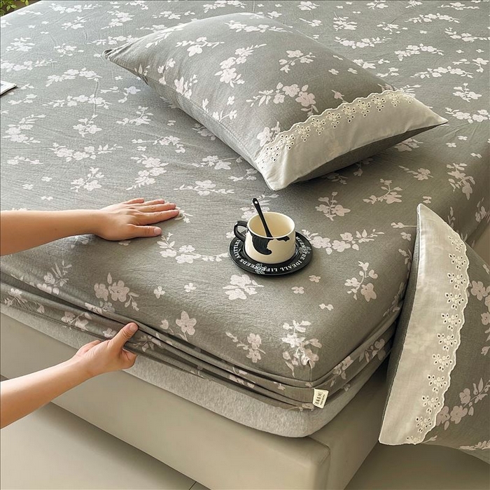 91家纺网 家纺一手货源 找家纺 丝芙妮家居（原乐视家纺） 2025新款全棉纯棉蕾丝花边原麻单品床笠单件床笠 清水欢