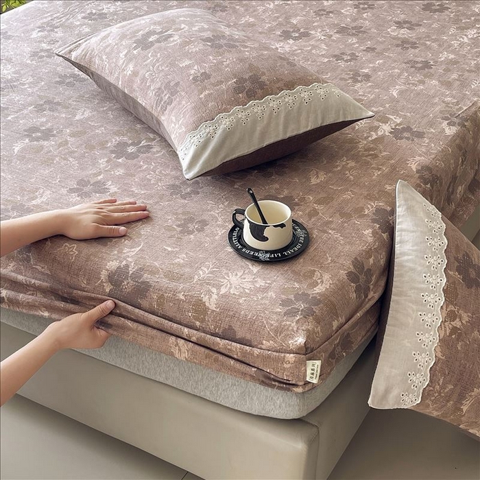 91家纺网 家纺一手货源 找家纺 丝芙妮家居（原乐视家纺） 2025新款全棉纯棉蕾丝花边原麻单品床笠单件床笠 陌清香