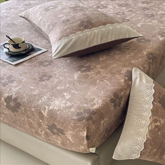 91家纺网 家纺一手货源 找家纺 丝芙妮家居（原乐视家纺） 2025新款全棉纯棉蕾丝花边原麻单品床笠单件床笠 陌清香