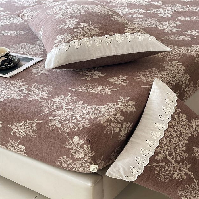 91家纺网 家纺一手货源 找家纺 丝芙妮家居（原乐视家纺） 2025新款全棉纯棉蕾丝花边原麻单品床笠单件床笠 浅影摇