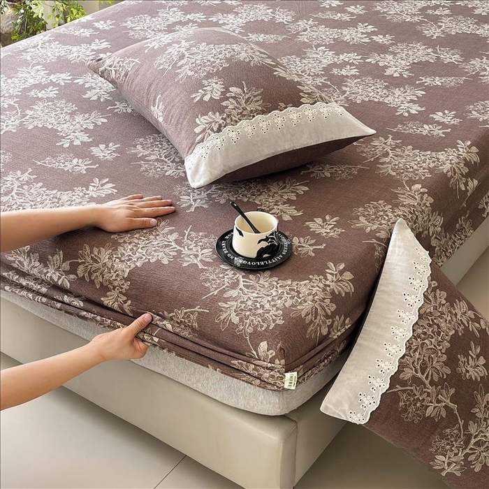 91家纺网 家纺一手货源 找家纺 丝芙妮家居（原乐视家纺） 2025新款全棉纯棉蕾丝花边原麻单品床笠单件床笠 浅影摇