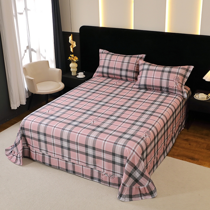 91家纺网 家纺一手货源 找家纺 贝兰仙奴 2025新款亲肤舒适全棉磨毛多规格系列单床单 方格恋曲