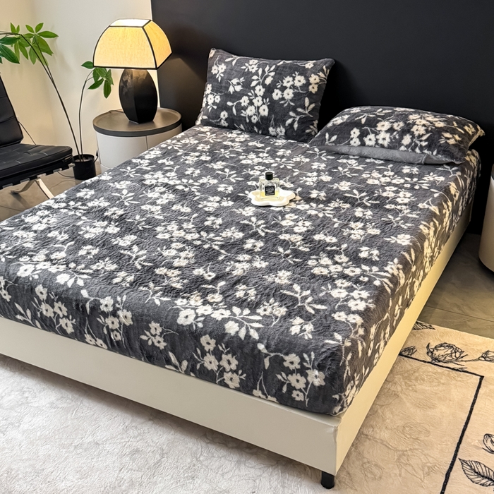 91家纺网 家纺一手货源 找家纺 小叮当家纺仓储工厂店 2025新款印花兔毛绒高克重单床笠 床笠单件 床笠-莫奈花园