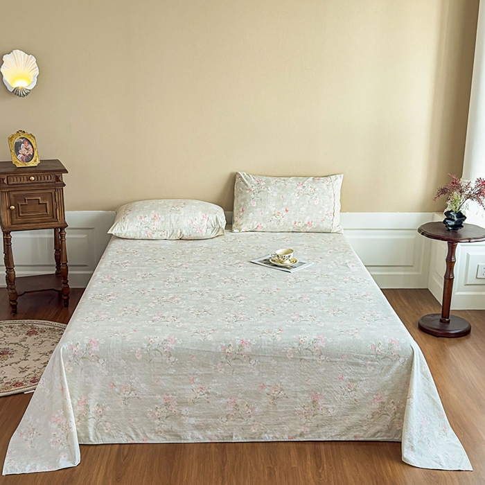 91家纺网 家纺一手货源 找家纺 丝芙妮家居（原乐视家纺） 2025新款全棉纯棉蕾丝花边原麻单件床单单品床单 岁月留声