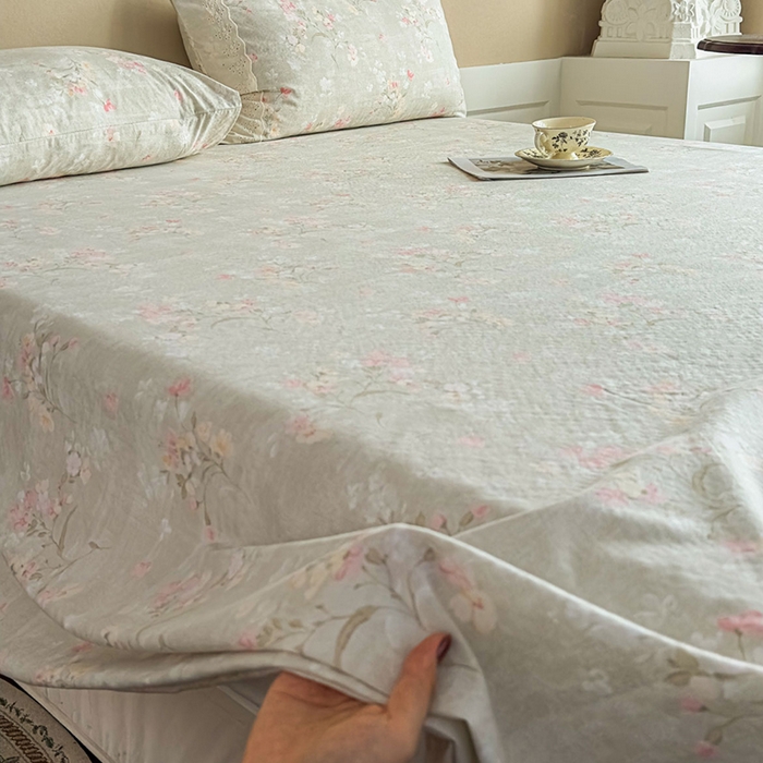 91家纺网 家纺一手货源 找家纺 丝芙妮家居（原乐视家纺） 2025新款全棉纯棉蕾丝花边原麻单件床单单品床单 岁月留声