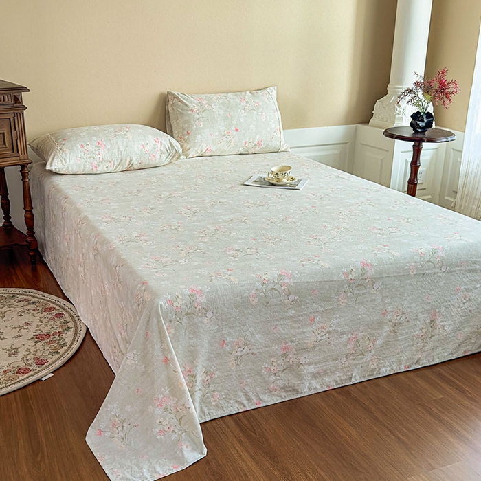 91家纺网 家纺一手货源 找家纺 丝芙妮家居（原乐视家纺） 2025新款全棉纯棉蕾丝花边原麻单件床单单品床单 岁月留声