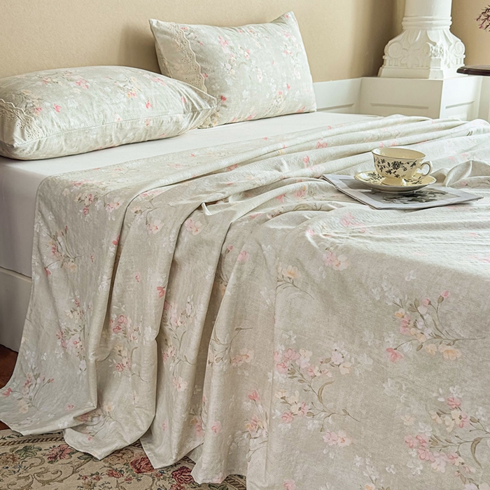 91家纺网 家纺一手货源 找家纺 丝芙妮家居（原乐视家纺） 2025新款全棉纯棉蕾丝花边原麻单件床单单品床单 岁月留声