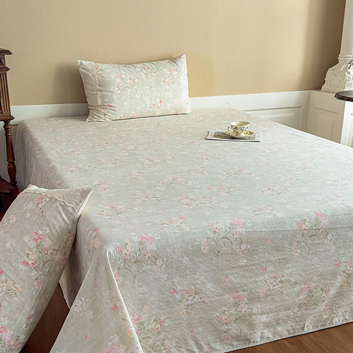 91家纺网 家纺一手货源 找家纺 丝芙妮家居（原乐视家纺） 2025新款全棉纯棉蕾丝花边原麻单件床单单品床单 岁月留声