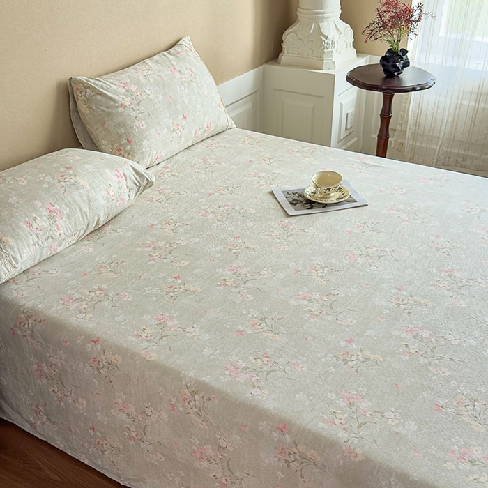 91家纺网 家纺一手货源 找家纺 丝芙妮家居（原乐视家纺） 2025新款全棉纯棉蕾丝花边原麻单件床单单品床单 岁月留声