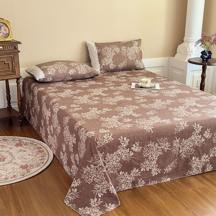 91家纺网 家纺一手货源 找家纺 丝芙妮家居（原乐视家纺） 2025新款全棉纯棉蕾丝花边原麻单件床单单品床单 浅影摇