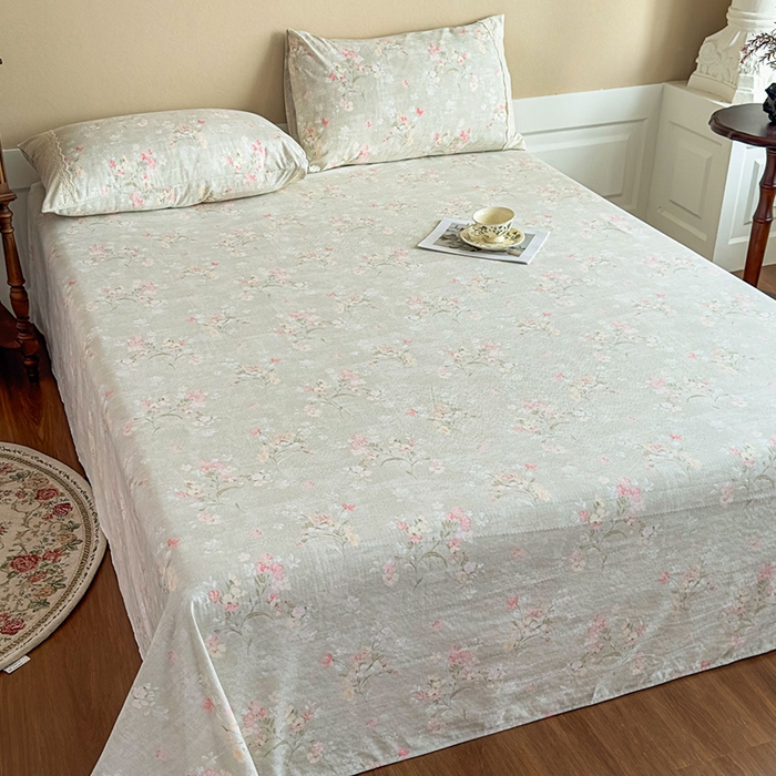 91家纺网 家纺一手货源 找家纺 丝芙妮家居（原乐视家纺） 2025新款全棉纯棉蕾丝花边原麻单件床单单品床单 岁月留声