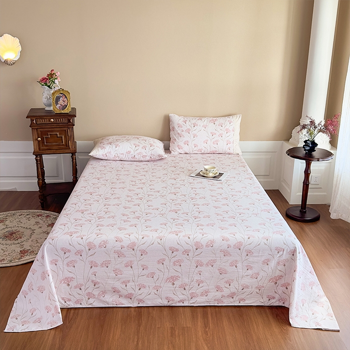 91家纺网 家纺一手货源 找家纺 丝芙妮家居（原乐视家纺） 2025新款全棉纯棉蕾丝花边原麻单件床单单品床单 春意漫漫