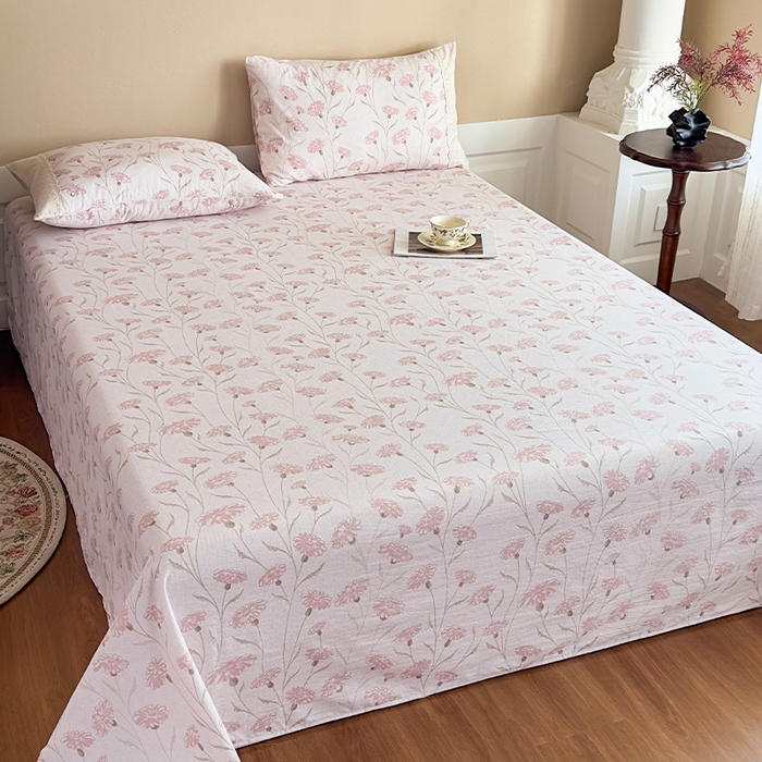 91家纺网 家纺一手货源 找家纺 丝芙妮家居（原乐视家纺） 2025新款全棉纯棉蕾丝花边原麻单件床单单品床单 春意漫漫