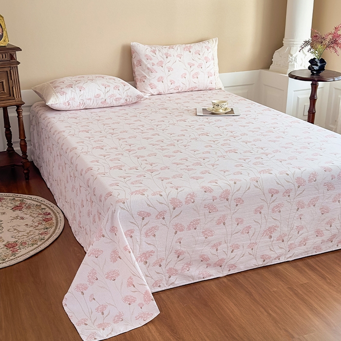 91家纺网 家纺一手货源 找家纺 丝芙妮家居（原乐视家纺） 2025新款全棉纯棉蕾丝花边原麻单件床单单品床单 春意漫漫