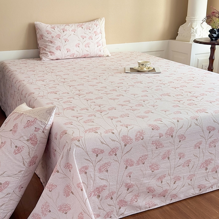 91家纺网 家纺一手货源 找家纺 丝芙妮家居（原乐视家纺） 2025新款全棉纯棉蕾丝花边原麻单件床单单品床单 春意漫漫