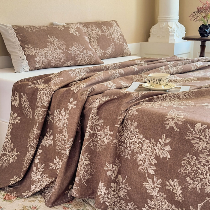 91家纺网 家纺一手货源 找家纺 丝芙妮家居（原乐视家纺） 2025新款全棉纯棉蕾丝花边原麻单件床单单品床单 浅影摇