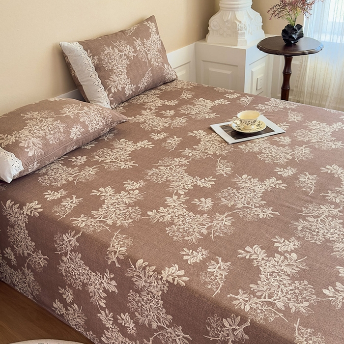 91家纺网 家纺一手货源 找家纺 丝芙妮家居（原乐视家纺） 2025新款全棉纯棉蕾丝花边原麻单件床单单品床单 浅影摇