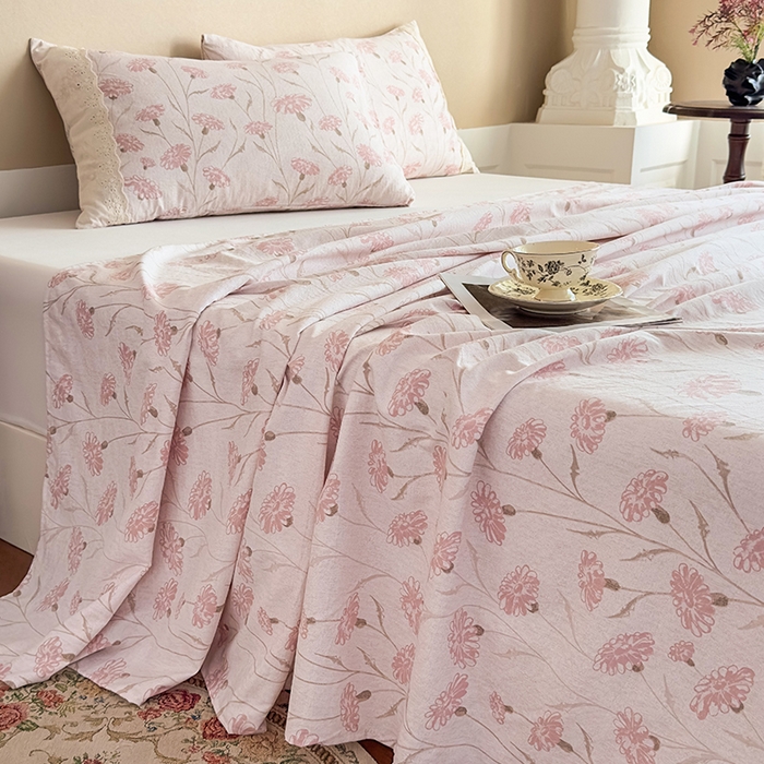 91家纺网 家纺一手货源 找家纺 丝芙妮家居（原乐视家纺） 2025新款全棉纯棉蕾丝花边原麻单件床单单品床单 春意漫漫