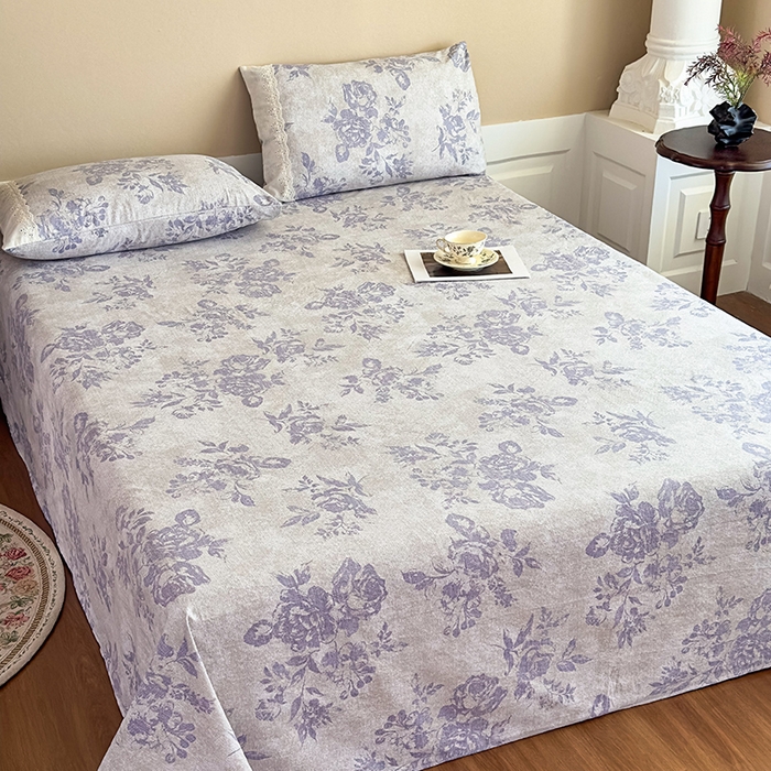 91家纺网 家纺一手货源 找家纺 丝芙妮家居（原乐视家纺） 2025新款全棉纯棉蕾丝花边原麻单件床单单品床单 梦幻花园