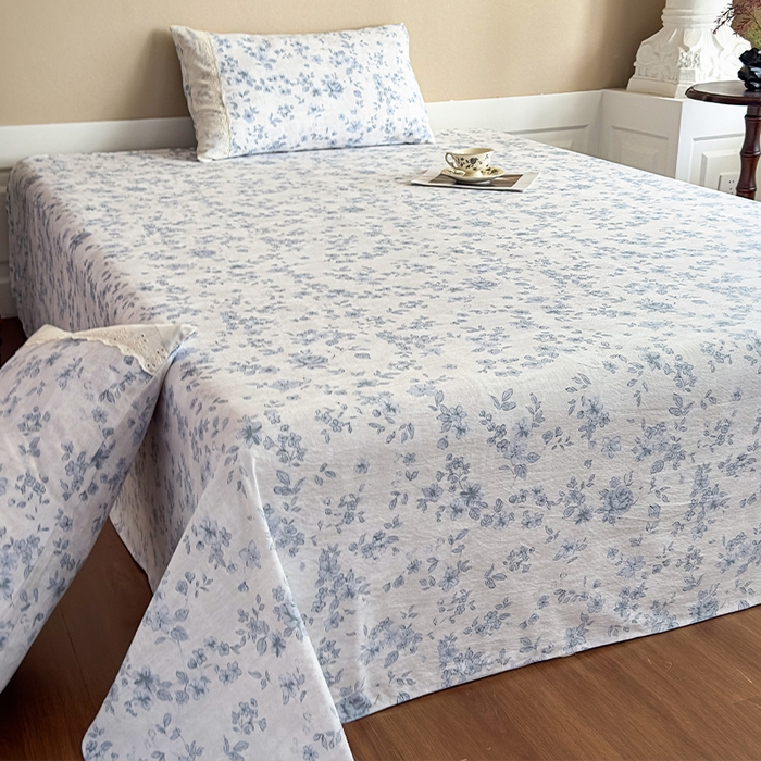 91家纺网 家纺一手货源 找家纺 丝芙妮家居（原乐视家纺） 2025新款全棉纯棉蕾丝花边原麻单件床单单品床单 庄生晓梦