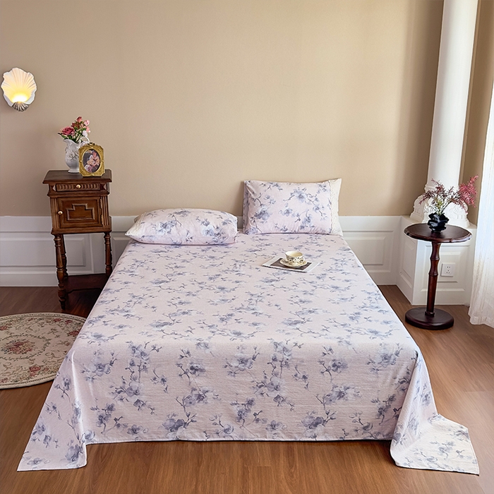 91家纺网 家纺一手货源 找家纺 丝芙妮家居（原乐视家纺） 2025新款全棉纯棉蕾丝花边原麻单件床单单品床单 暗香疏影