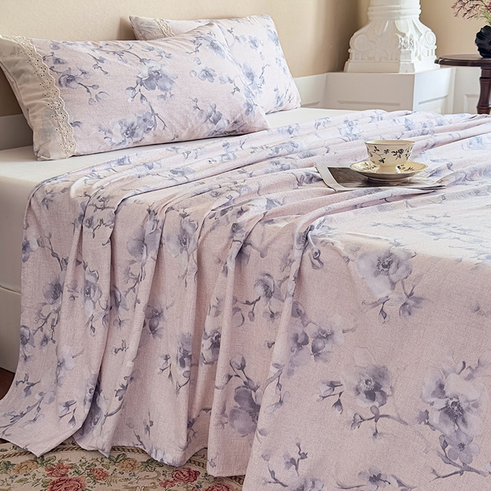 91家纺网 家纺一手货源 找家纺 丝芙妮家居（原乐视家纺） 2025新款全棉纯棉蕾丝花边原麻单件床单单品床单 暗香疏影