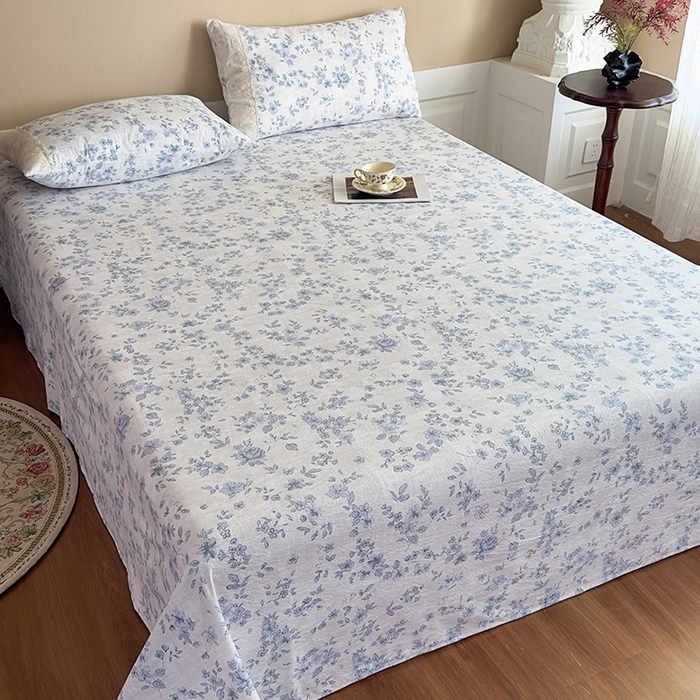 91家纺网 家纺一手货源 找家纺 丝芙妮家居（原乐视家纺） 2025新款全棉纯棉蕾丝花边原麻单件床单单品床单 庄生晓梦