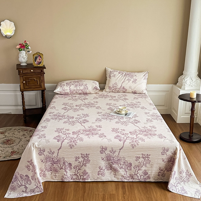 91家纺网 家纺一手货源 找家纺 丝芙妮家居（原乐视家纺） 2025新款全棉纯棉蕾丝花边原麻单件床单单品床单 月下繁花